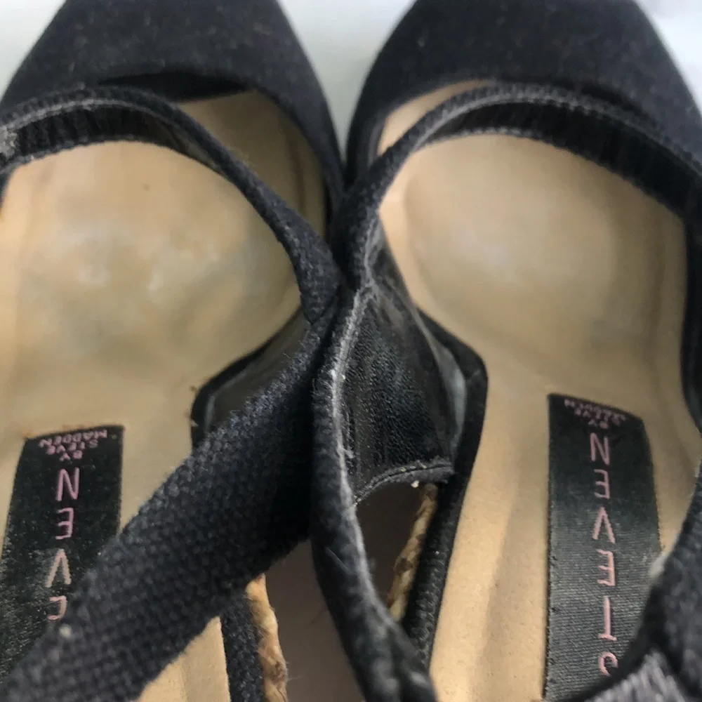 Steven by Steve Madden Black Canvas Mary Jane Style Wedges Size 6M
